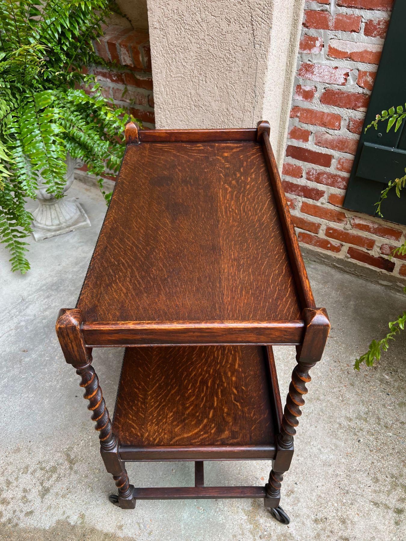 Antique English Oak Tea Trolley Drinks Wine Serving Cart Barley Twist Dumbwaiter 2