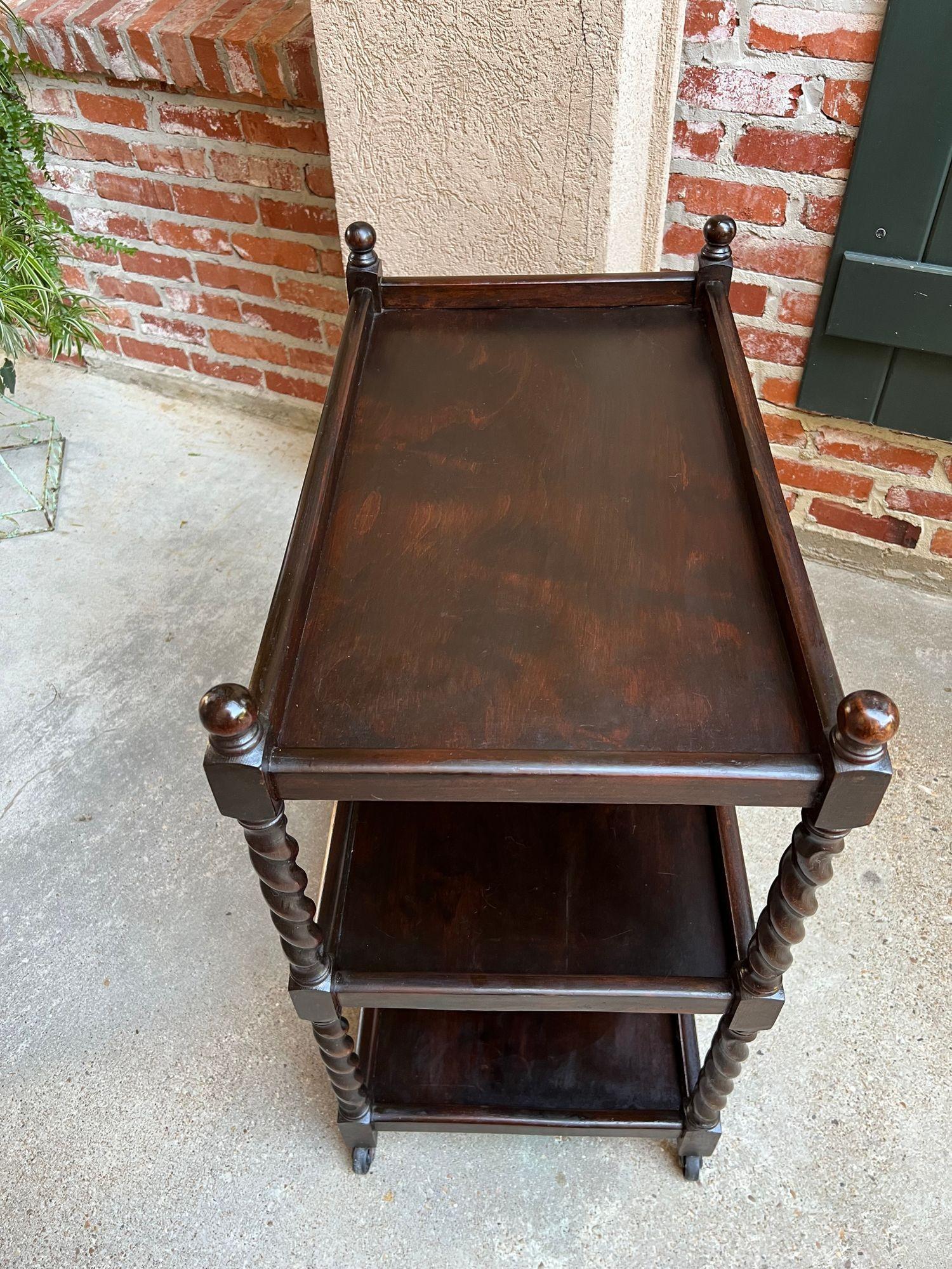 Antique English Oak Tea Trolley Drinks Wine Serving Cart Barley Twist Dumbwaiter 5