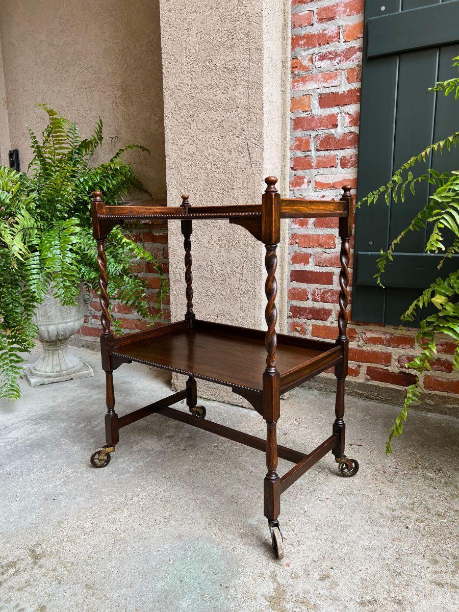 Antique English Oak Tea Trolley Drinks Wine Serving Cart Barley Twist Dumbwaiter 6