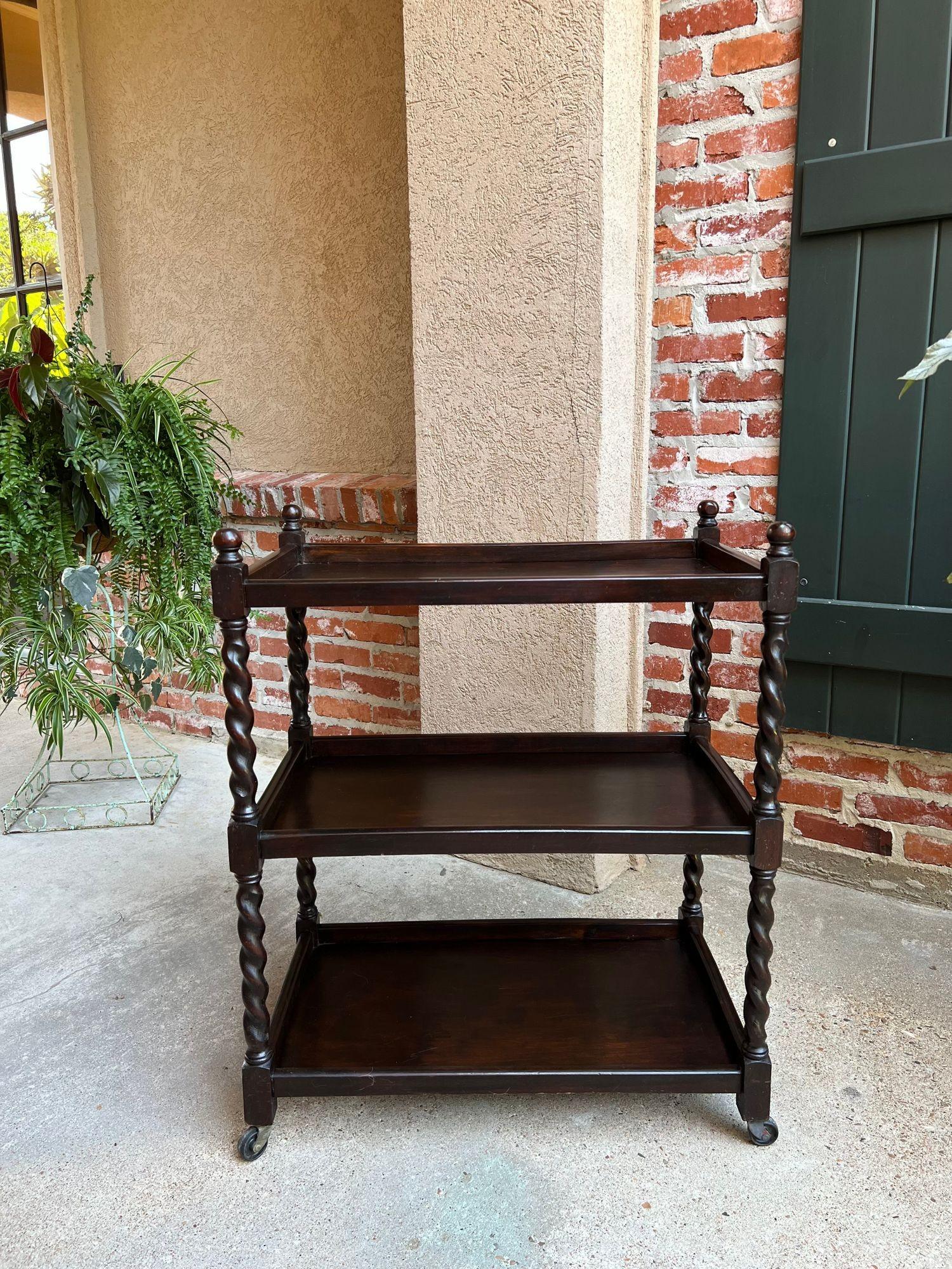 Antique English Oak Tea Trolley Drinks Wine Serving Cart Barley Twist Dumbwaiter 8