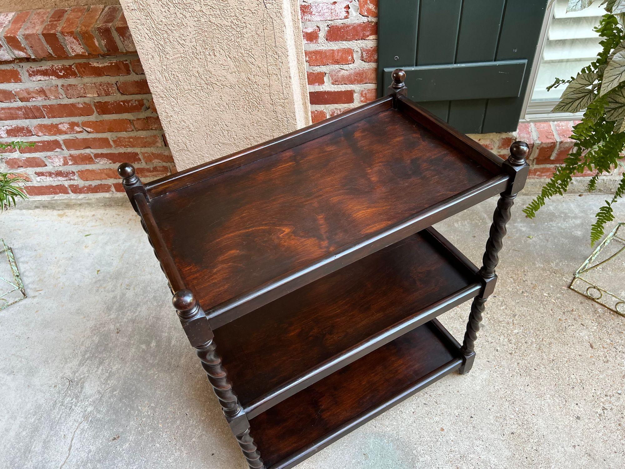 Antique English Oak Tea Trolley Drinks Wine Serving Cart Barley Twist Dumbwaiter 11