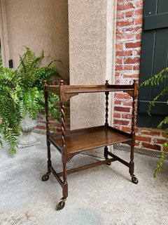 Antique English Oak Tea Trolley Drinks Wine Serving Cart Barley Twist Dumbwaiter