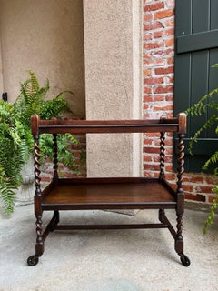 Antique English Oak Tea Trolley Drinks Wine Serving Cart Barley Twist Dumbwaiter