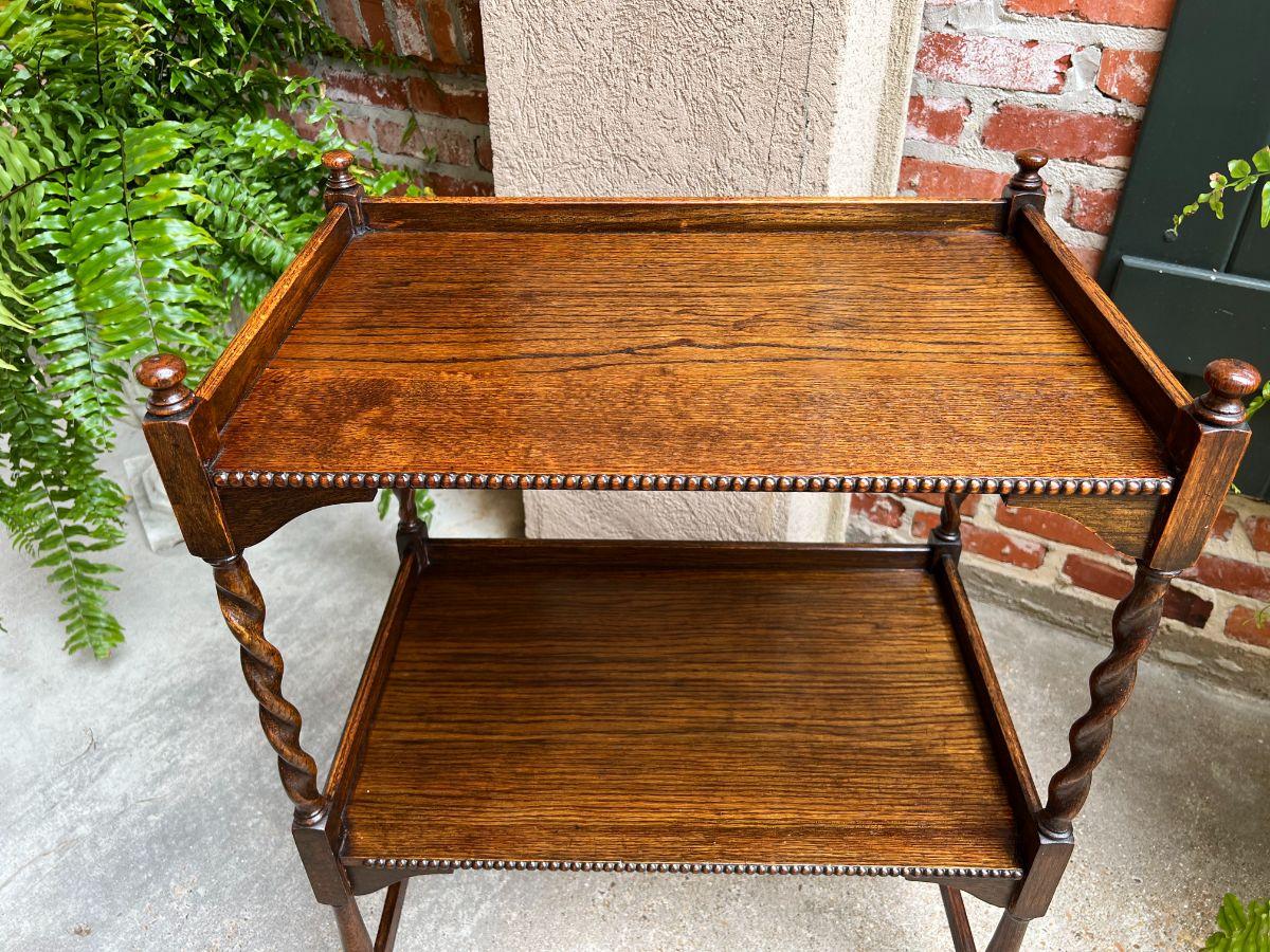 Early 20th Century Antique English Oak Tea Trolley Drinks Wine Serving Cart Barley Twist Dumbwaiter