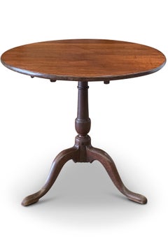 Antique English Oak Tilt Top Table With A Mahogany Turned Central Column