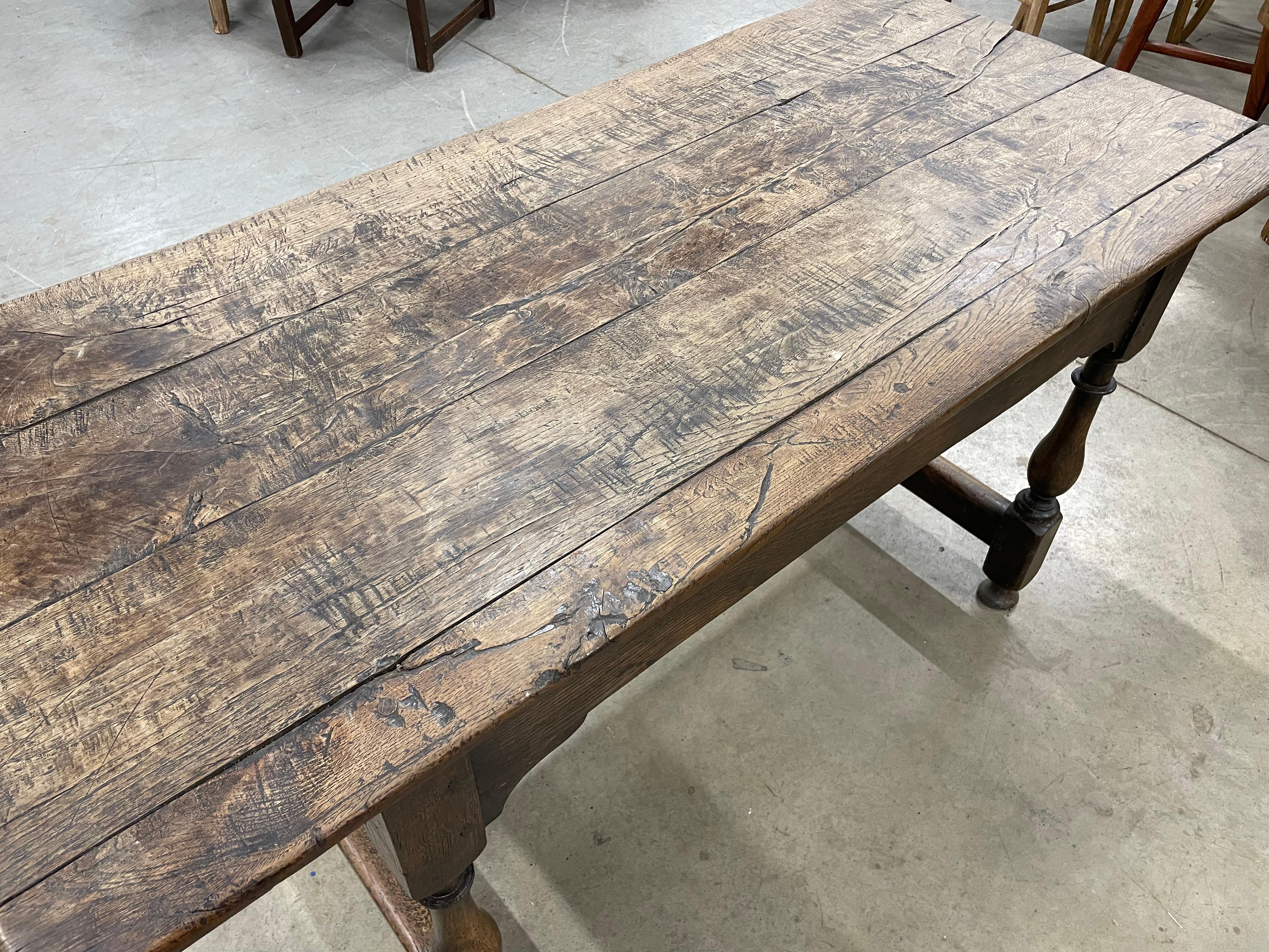 British Antique English Oak Trestle Table For Sale