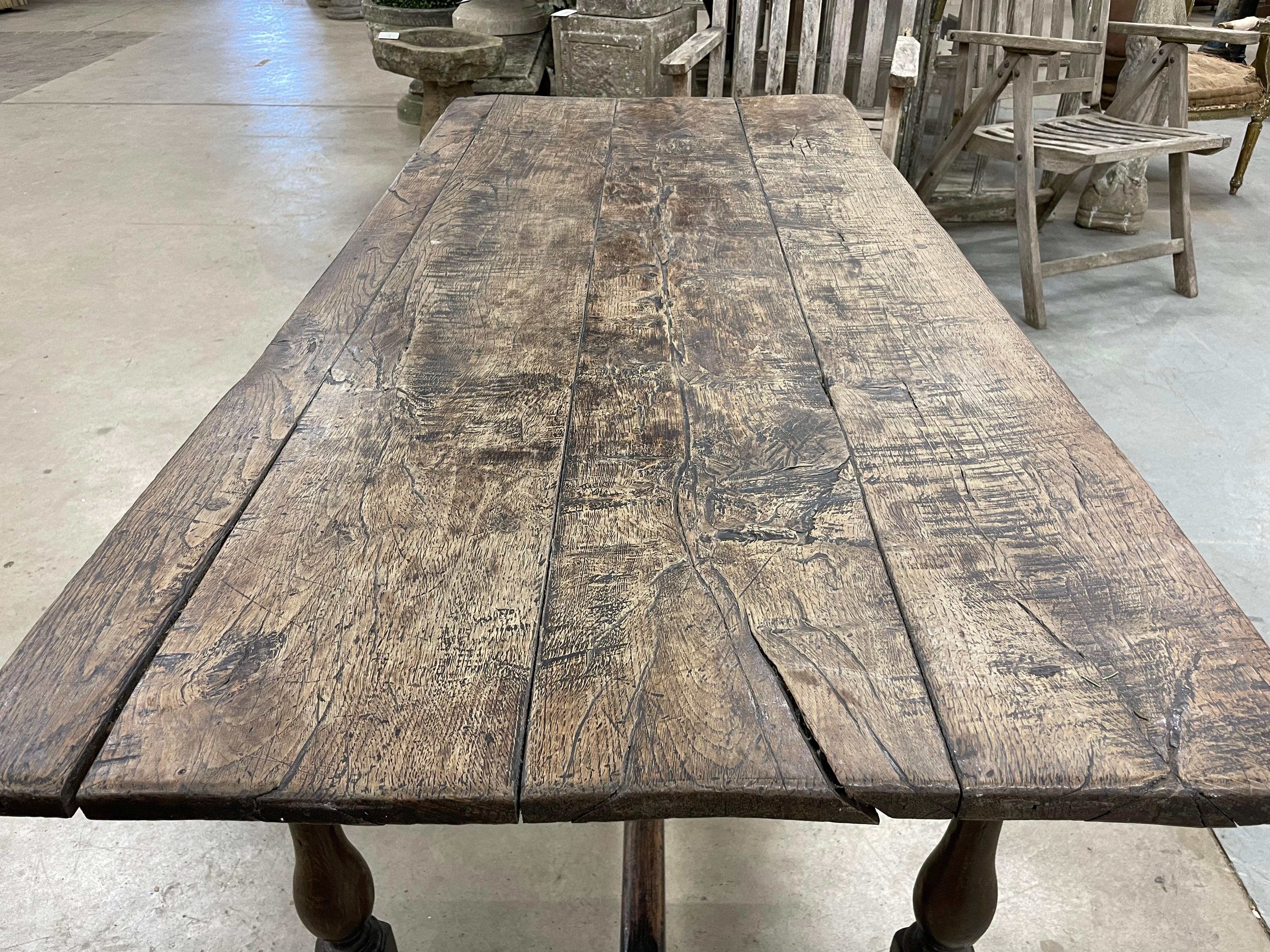 19th Century Antique English Oak Trestle Table For Sale