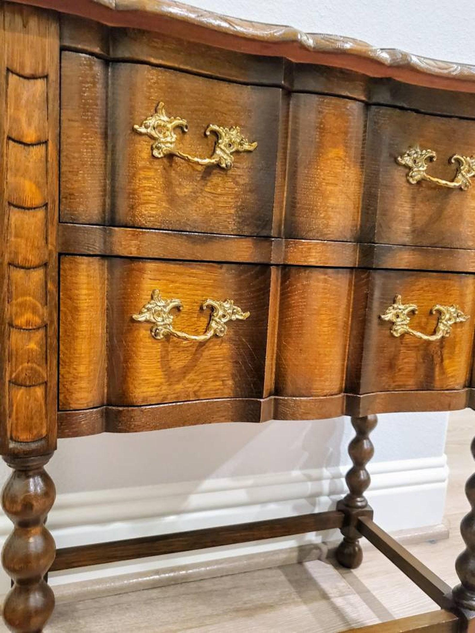 Hand-Carved Antique English Oak Tudor Jacobean Revival Chest of Drawers