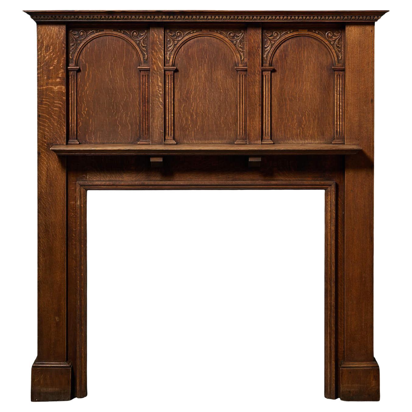 Antique English Oak Tudor Revival Fireplace