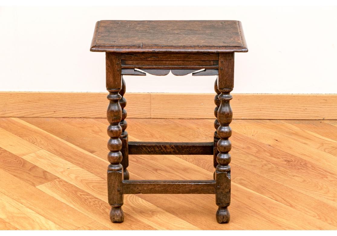 Jacobean Antique English Oak Turned Leg Tavern Table For Sale