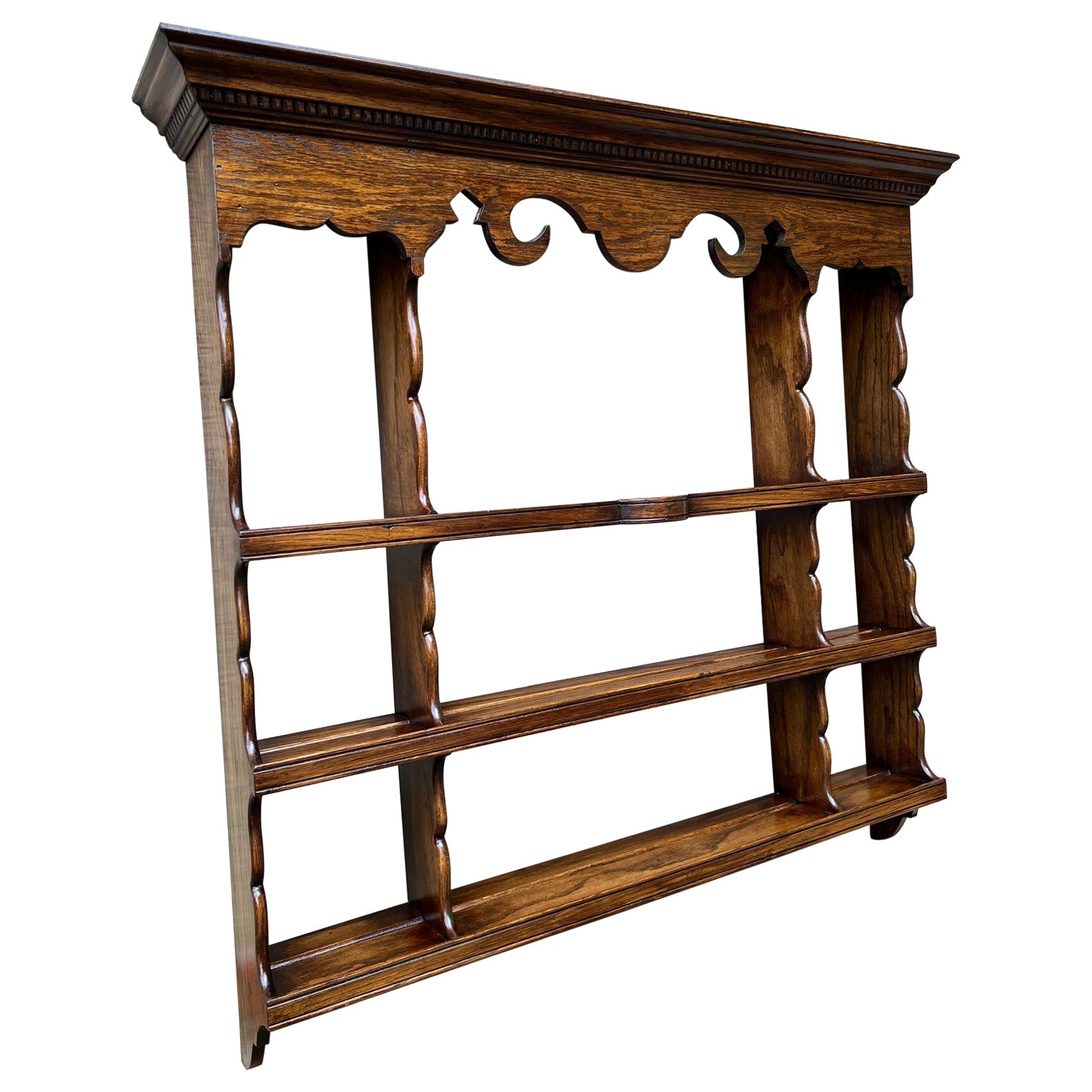 Antique English Oak Wall Shelf Plate Rack Arts 
Crafts Country House c1900