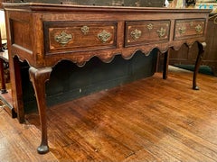 Antique English Oak Welsh Dresser Base with Satinwood Banding, Circa 1840.