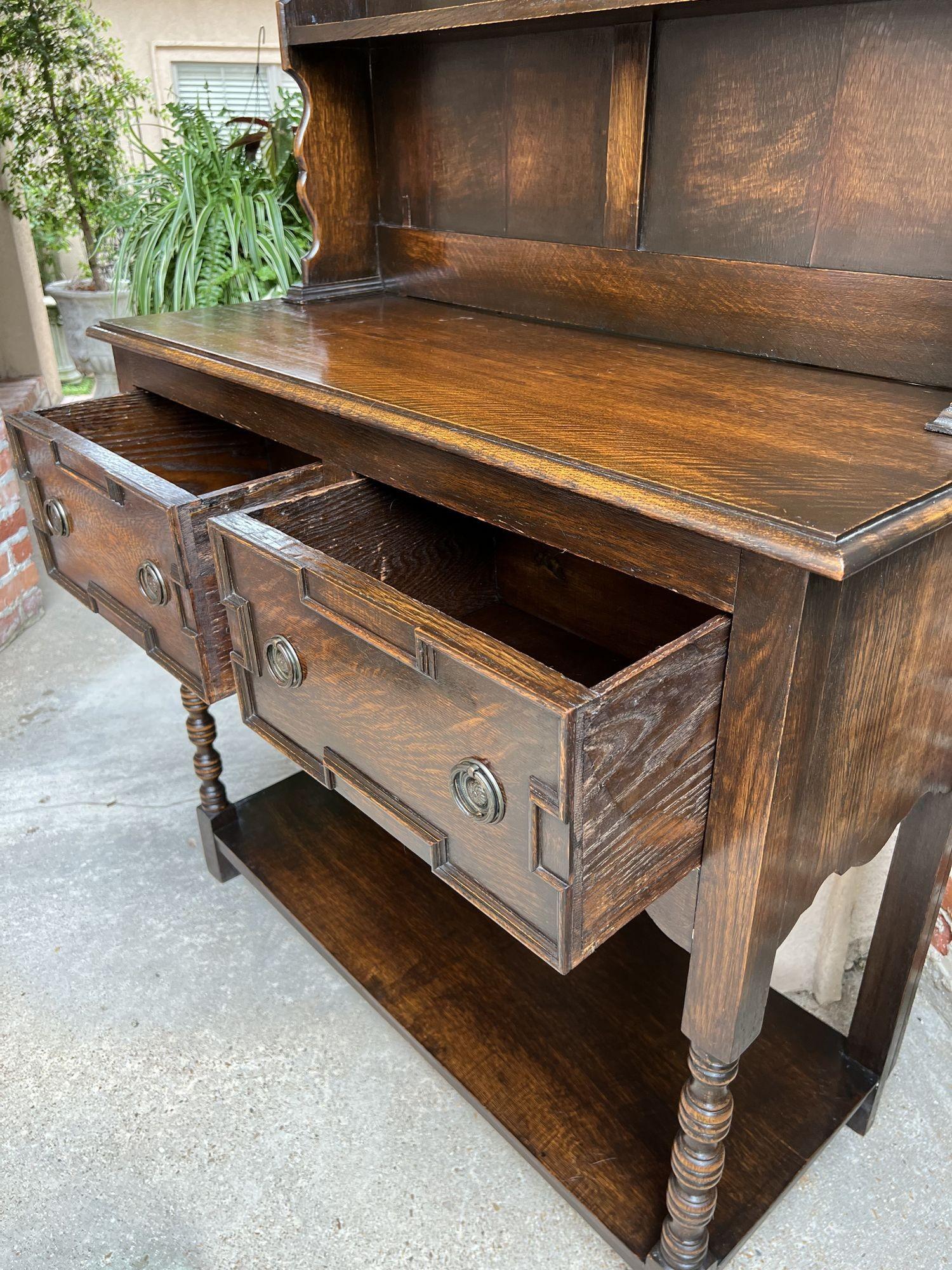 Antique English Oak Welsh Dresser Petite Sideboard Hutch Jacobean Farmhouse 3