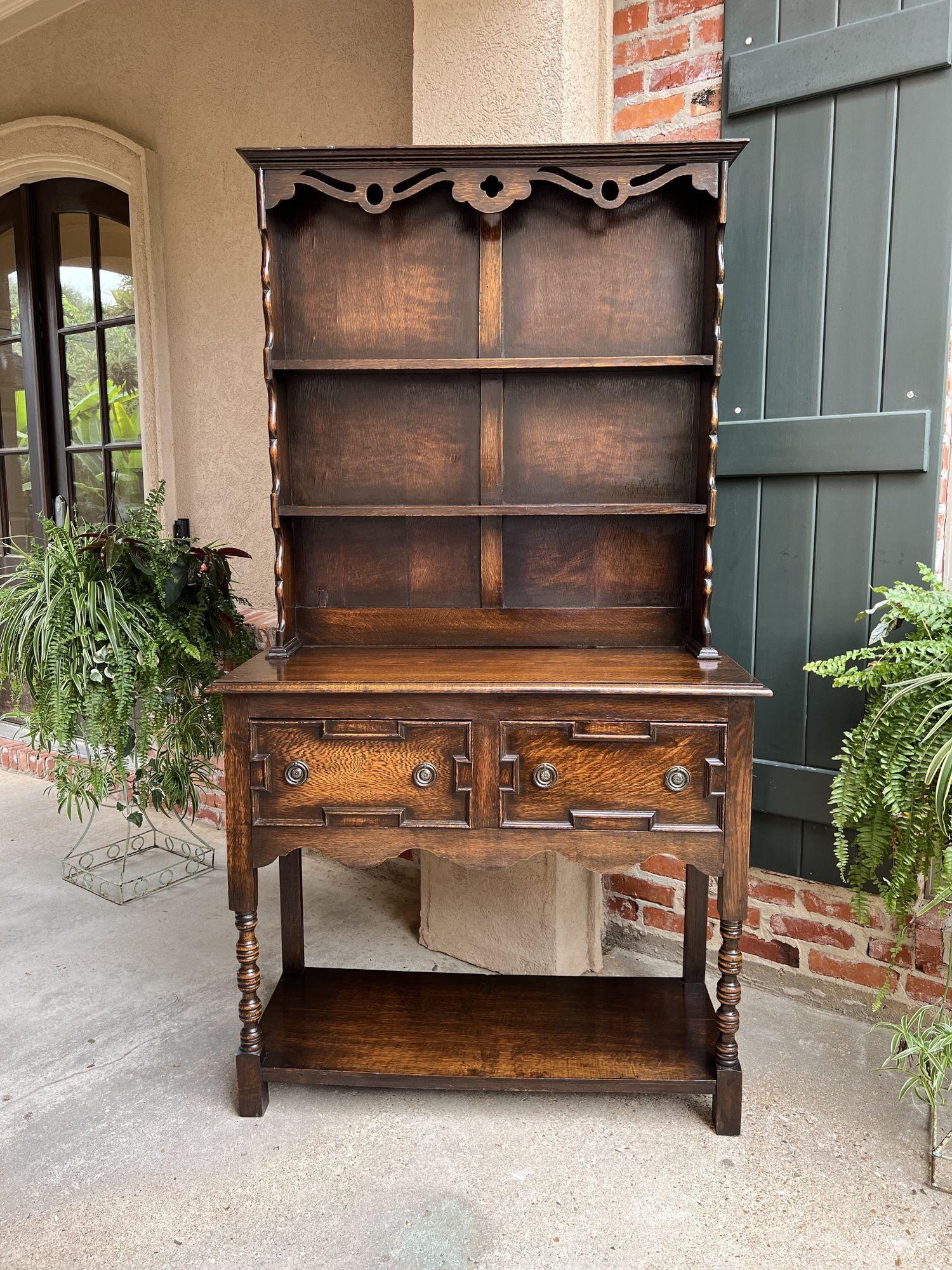 Antique English Oak Welsh Dresser Petite Sideboard Hutch Jacobean Farmhouse 9