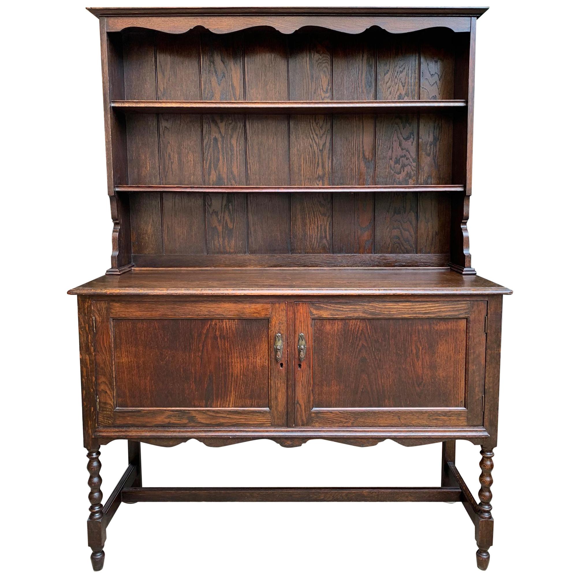 Antique English Oak Welsh Dresser Sideboard Buffet Jacobean Hutch 20th Century