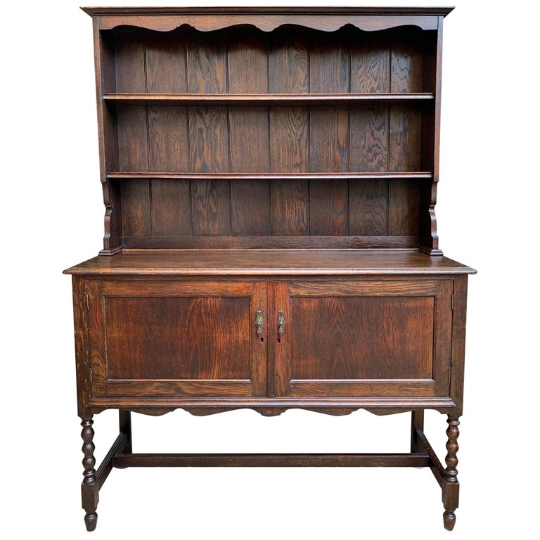 Antique English Oak Welsh Dresser Sideboard Buffet Jacobean Hutch 20th Century at 1stDibs
