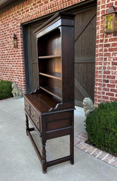 Antique English Oak Welsh Plate Dresser Sideboard Server Buffet Petite, C. 1920s