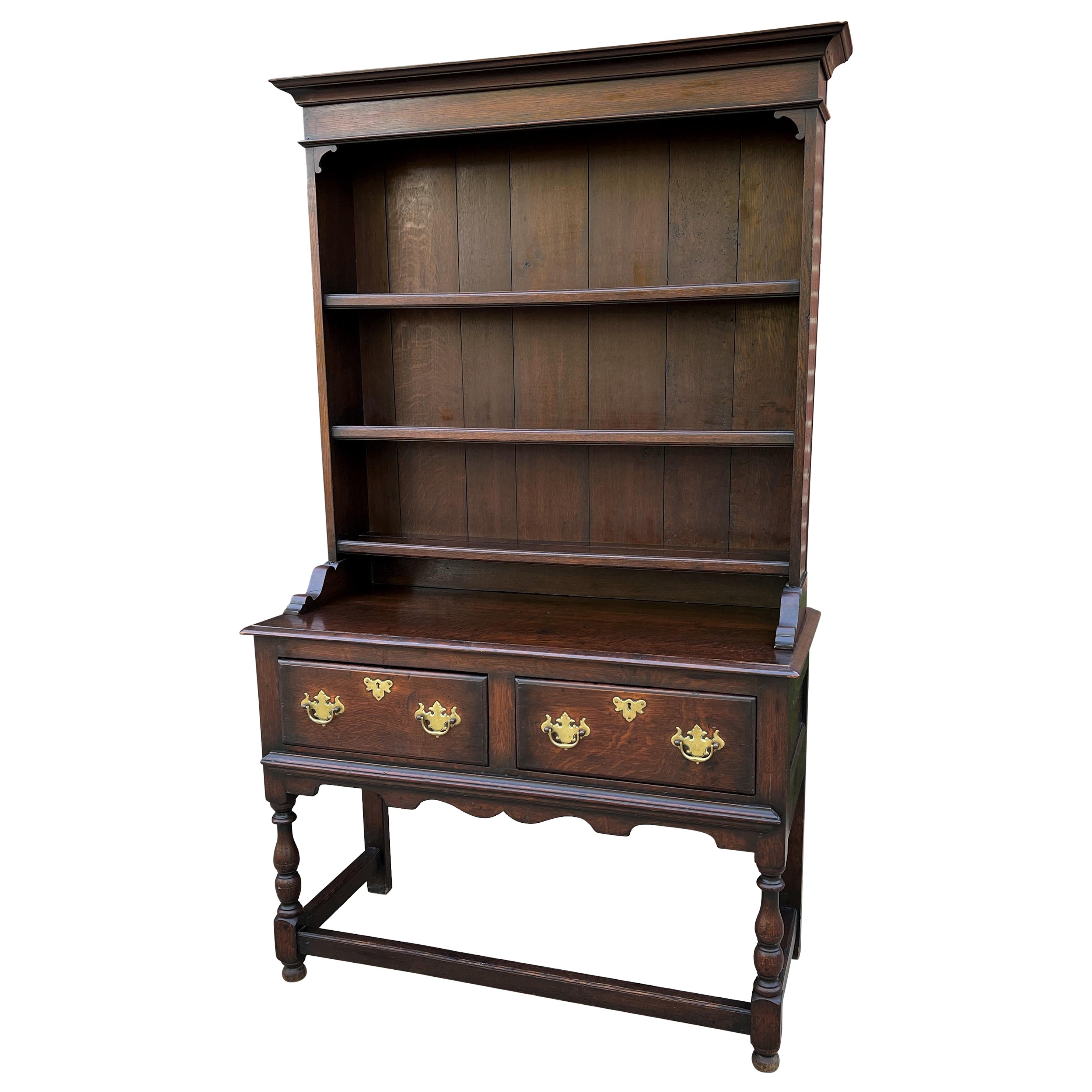Antique English Oak Welsh Plate Dresser Sideboard Server Buffet Petite, C. 1920s