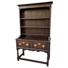 Antique English Oak Welsh Plate Dresser Sideboard Server Buffet Petite, C. 1920s