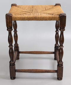Antique English Oak Woven Cord Rope Stool Footstool, circa 1900