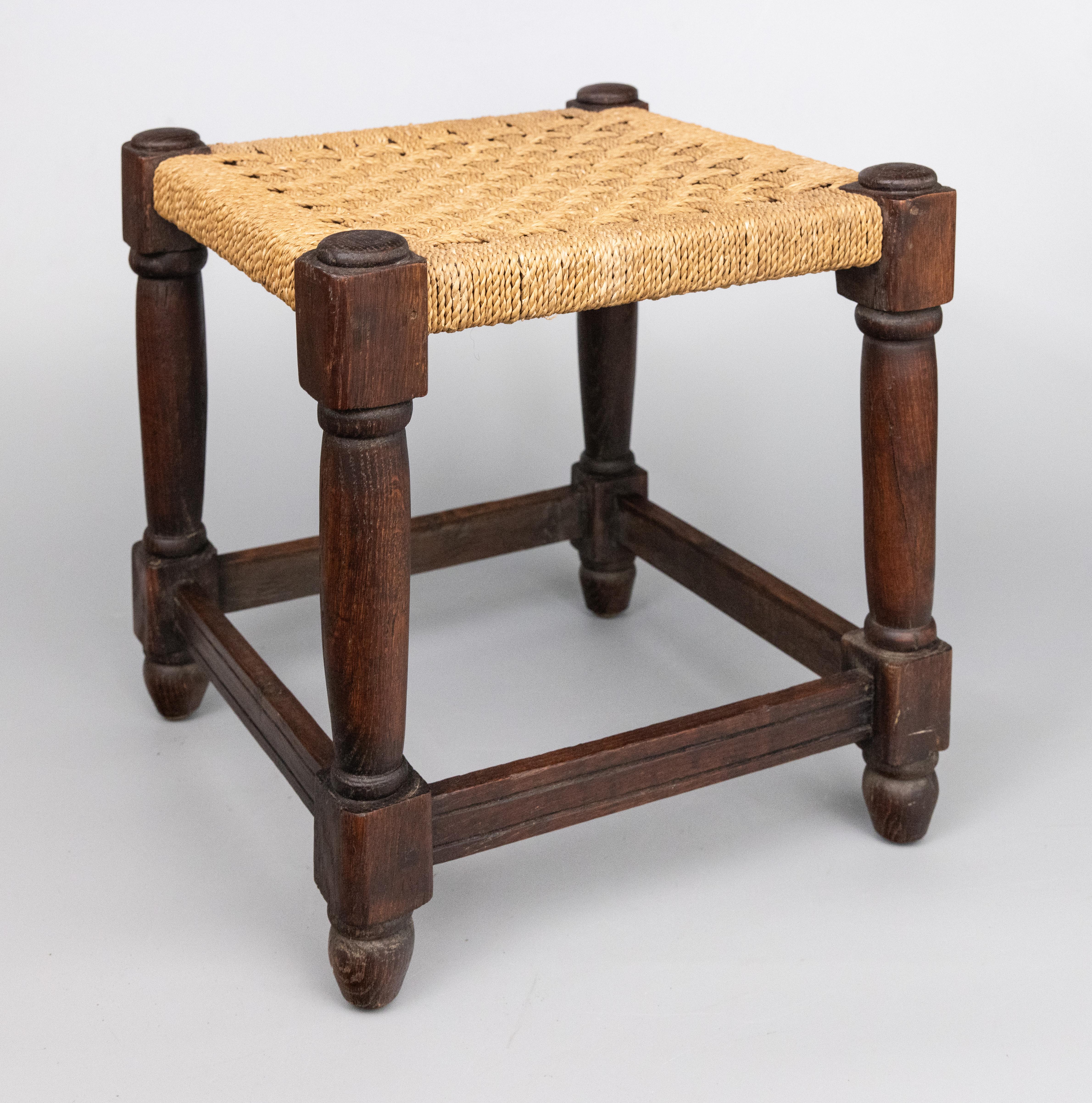 Antique English Oak Woven Cord Rope Stool Footstool, circa 1900 For Sale 3