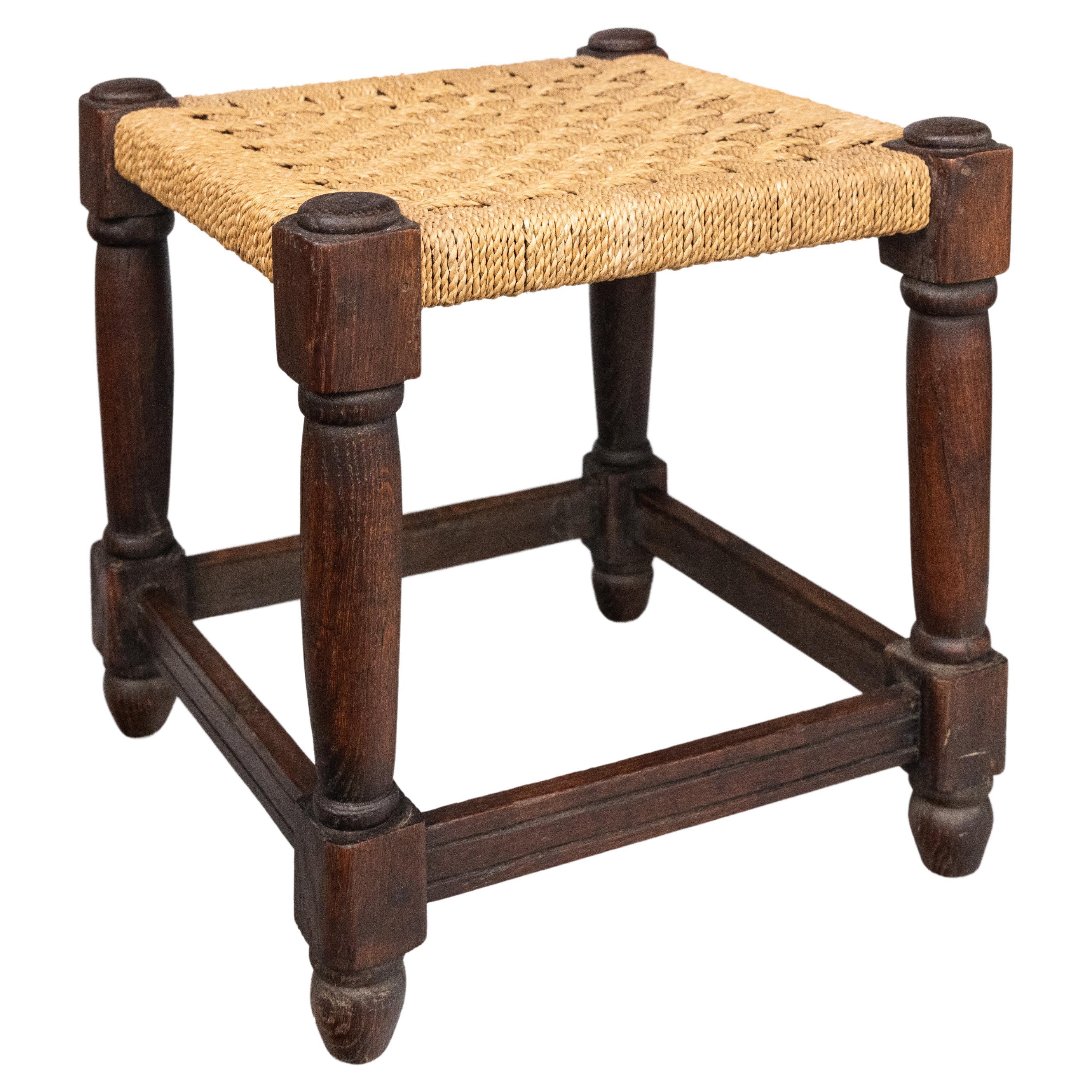 Antique English Oak Woven Cord Rope Stool Footstool, circa 1900 For Sale