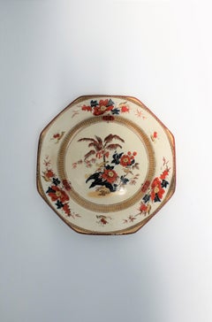 Antique English Octagonal Plate with Bird and Palm Tree Design by Wedgwood
