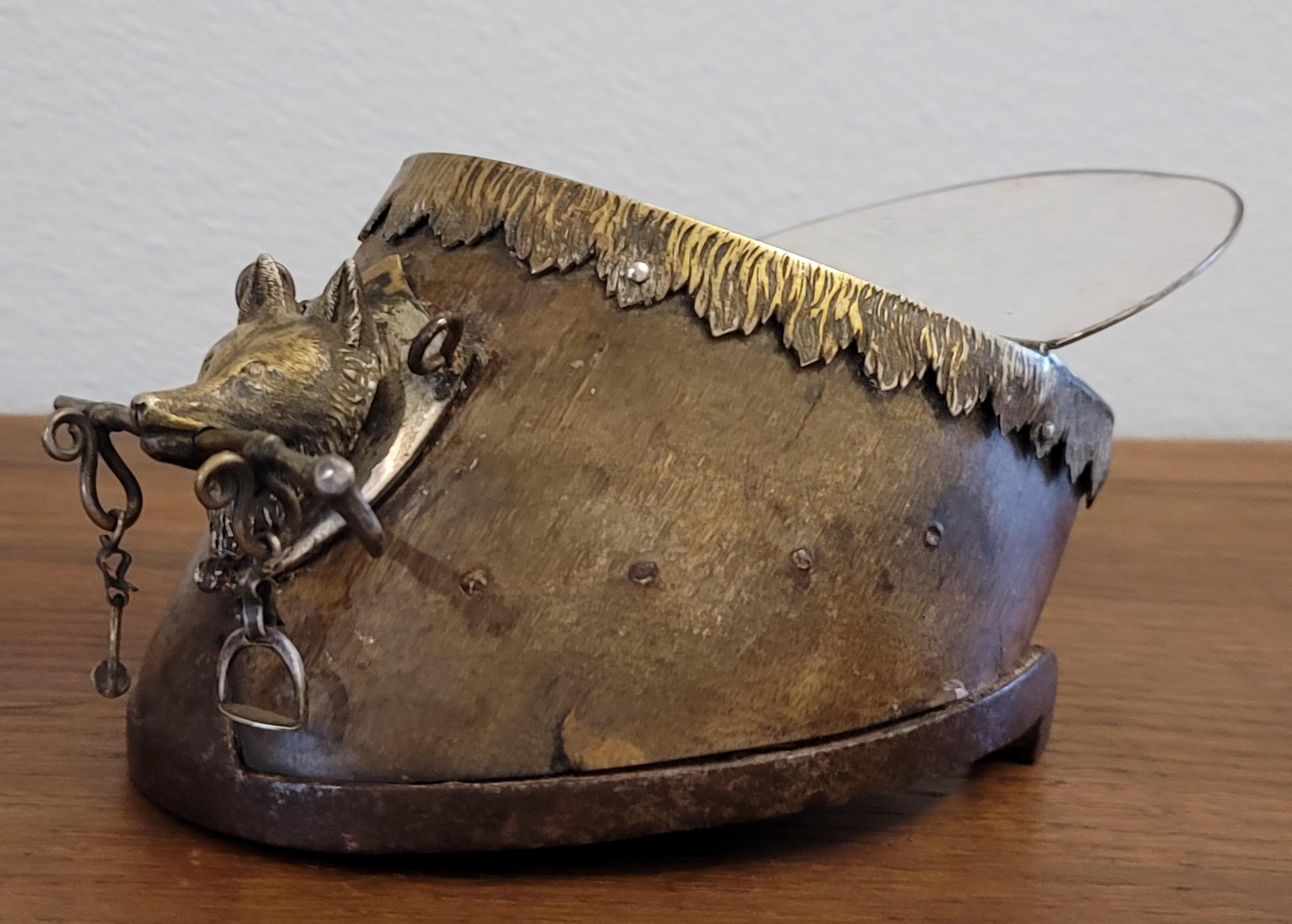 Métal Ancien encrier anglais d'officiers chevaux