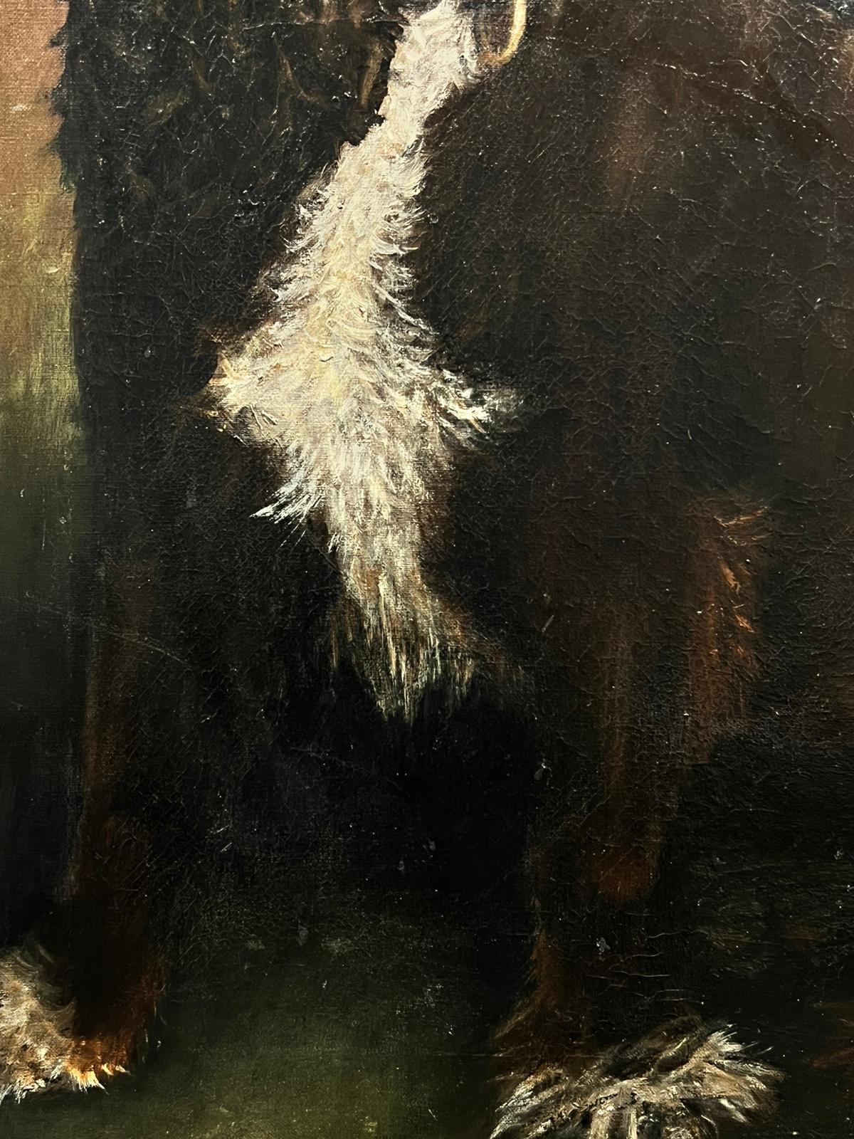 Cocker Spaniel e due cani amici Pittura antica di cane inglese - Painting di Antique English Oil 