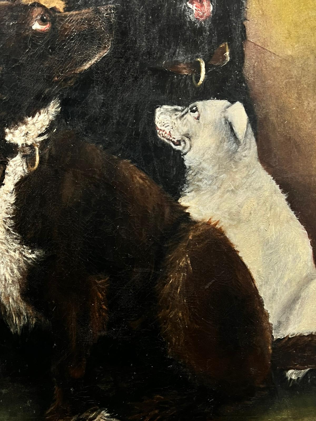 Cocker Spaniel e due cani amici Pittura antica di cane inglese - Painting Vittoriano di Antique English Oil 