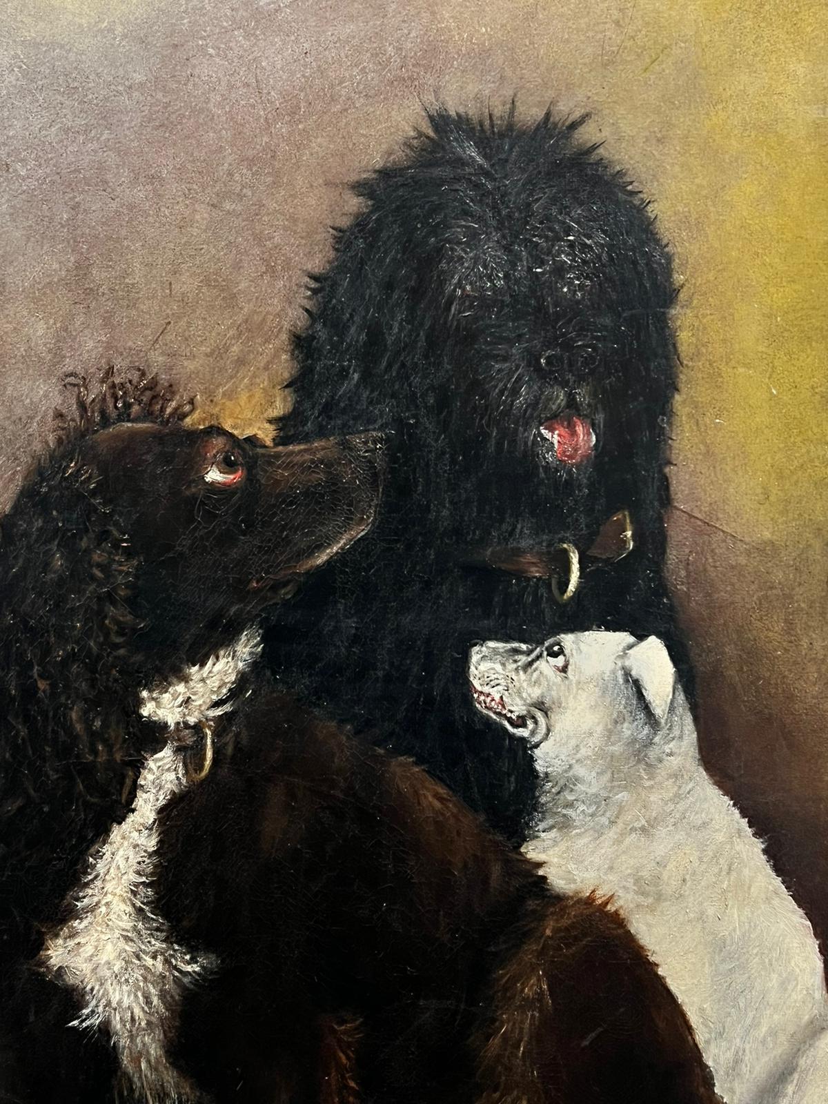 Cocker Spaniel e due cani amici Pittura antica di cane inglese - Figurative Painting Nero di Antique English Oil 