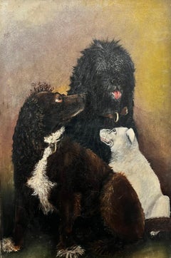 Cocker Spaniel & Two Dogs Friends Antique English Dog Painting