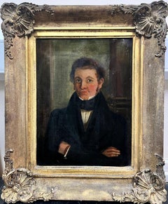 Used Early Victorian English Oil Portrait of Dapper Young Gentlemen gilt frame