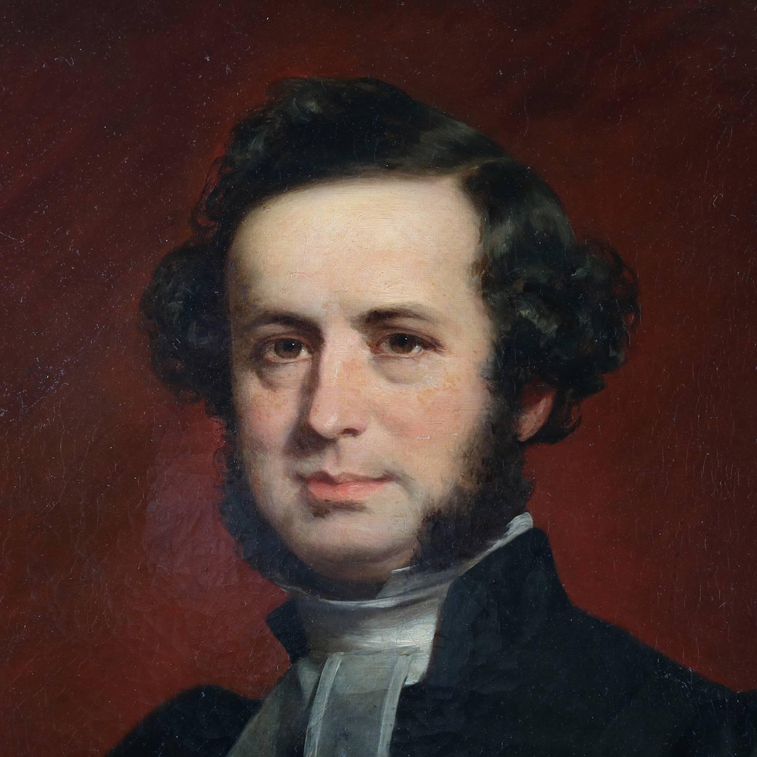 Hand-Painted English Oil on Canvas Portrait of Scholar Hezekiah Clement Dukes, 19th Century