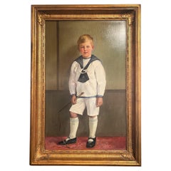 Peinture à l'huile anglaise ancienne "Boy in a Sailor Suit" de William D. Adams