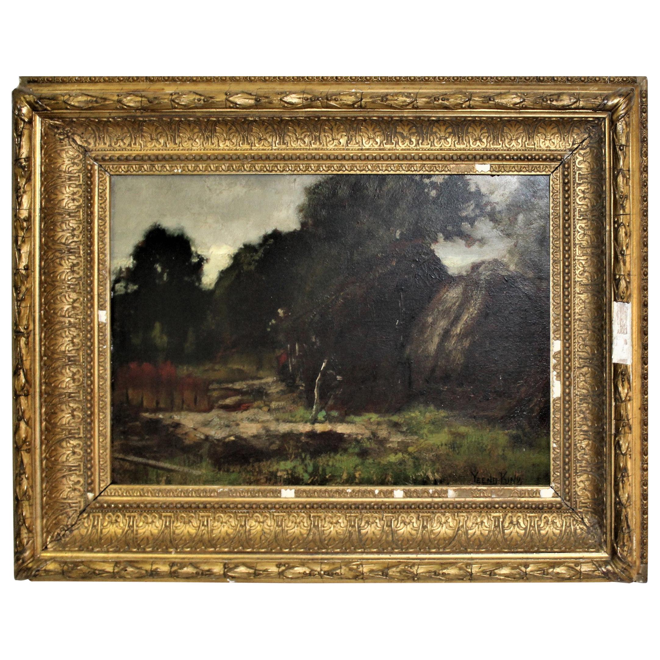Antique English Oil Painting, Country Scene by Yeend King For Sale