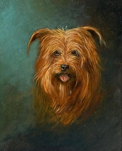 Antique Portrait of Yorkshire Terrier Dog Scruffy Tan Coat English original