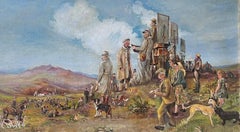 Large English Sporting Art Oil Painting Lurcher Racing North of England Highland