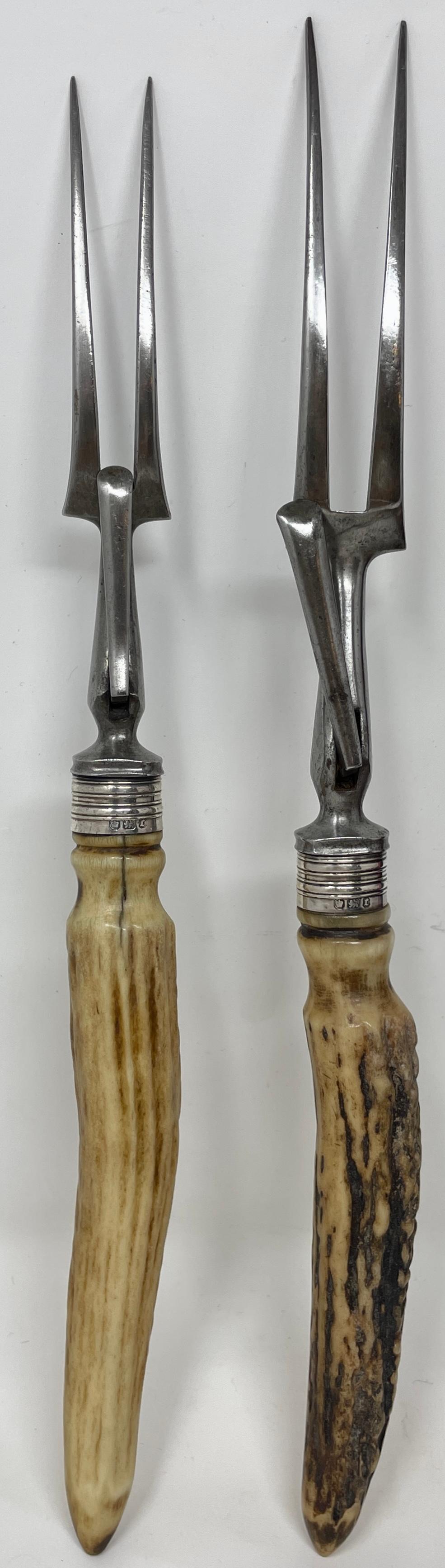 Antique English Old Victorian Horn Handle Carving Set in Case, Circa 1860. For Sale 12