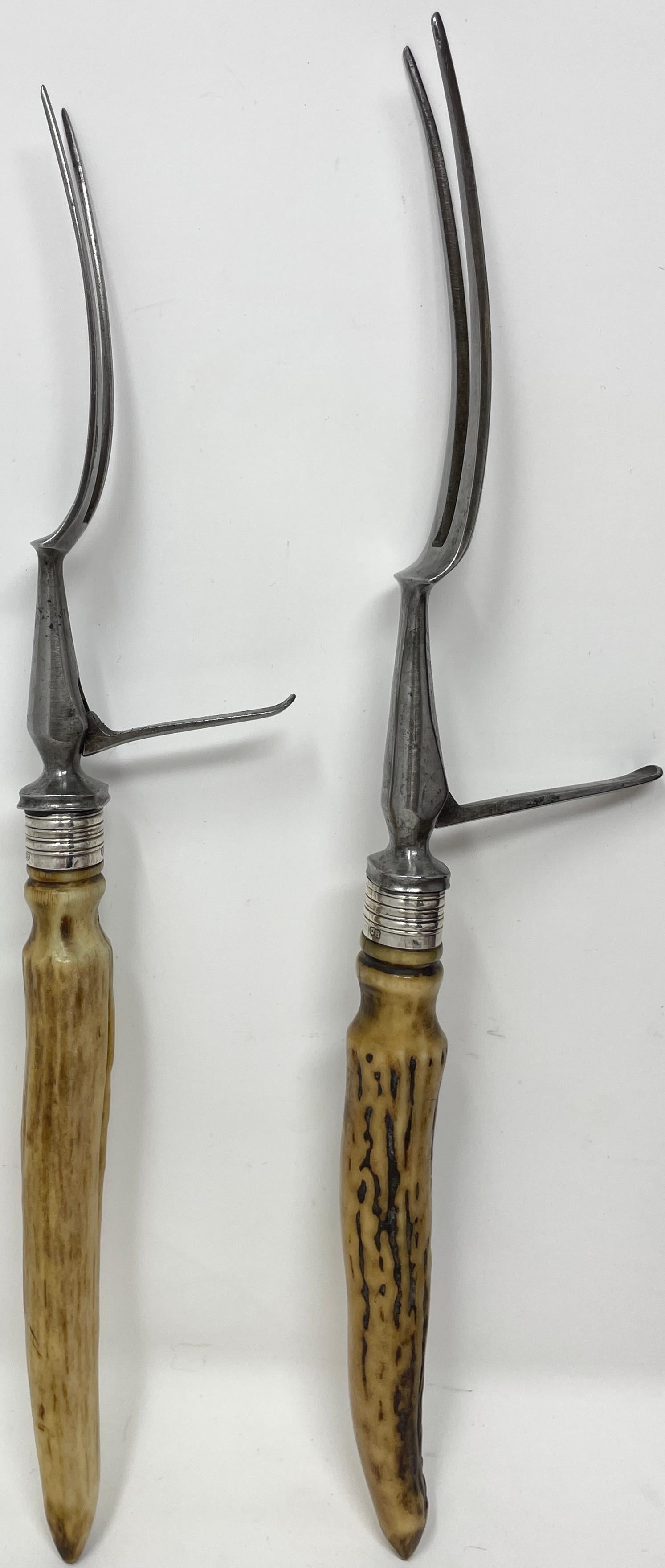 Antique English Old Victorian Horn Handle Carving Set in Case, Circa 1860. For Sale 13
