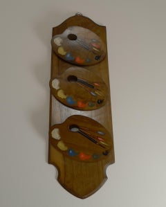 Antique English Olivewood Letter or Note Tidy, Artist's Palettes, circa 1900