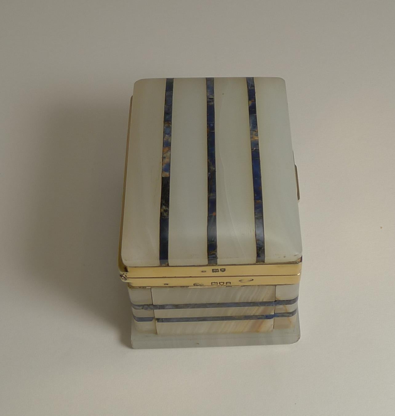 Antique English Onyx, Lapis Lazuli, Silver Gilt Table Vesta by George Betjemann In Good Condition For Sale In Bath, GB