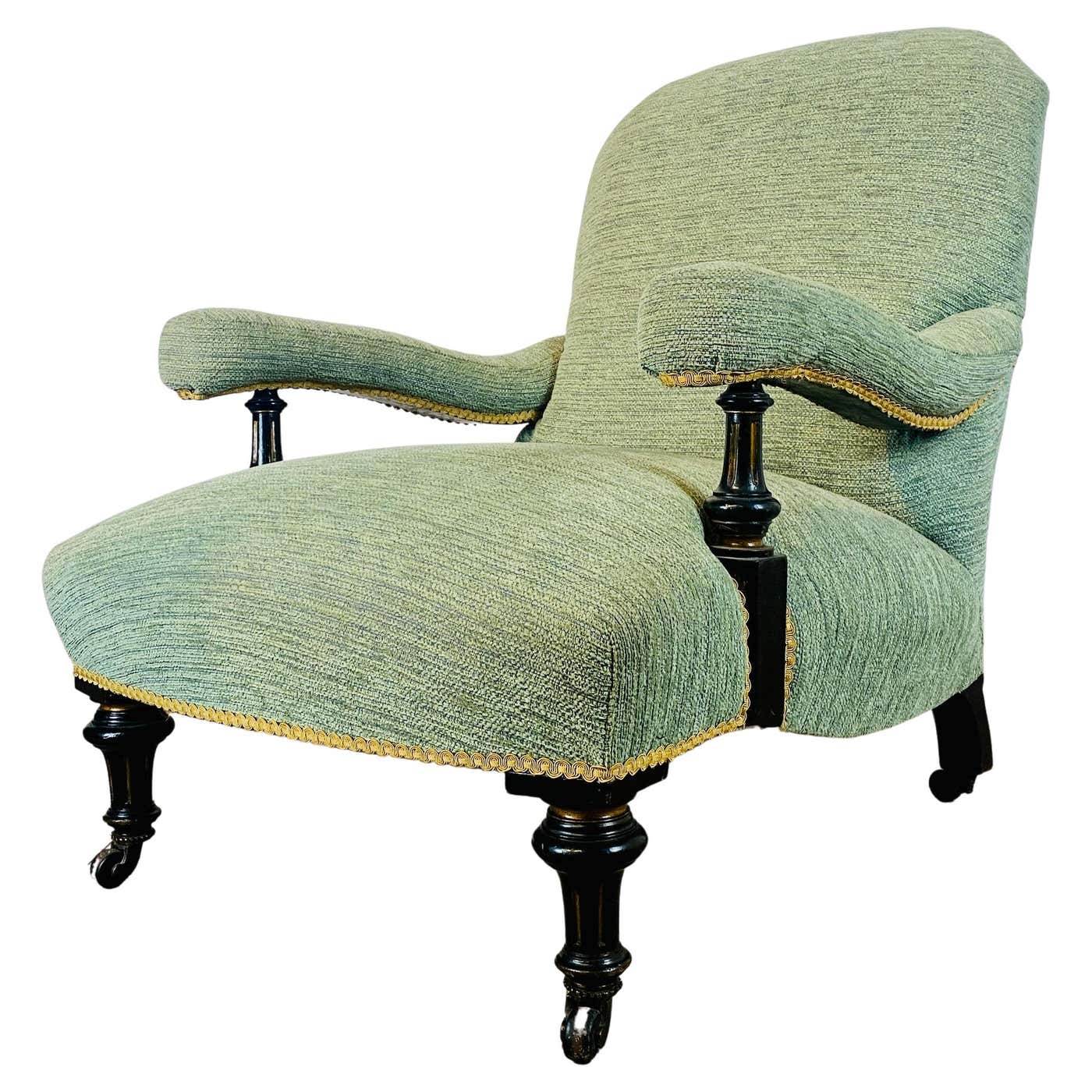 Antique English Open Arm Library Chair, 1880s at 1stDibs