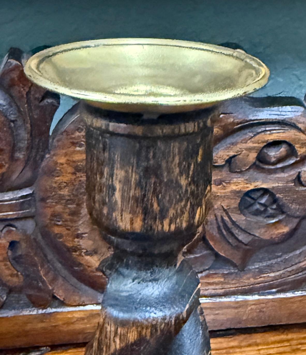 Antico portacandele inglese aperto a torsione d'orzo in Oak PAIR 10.5