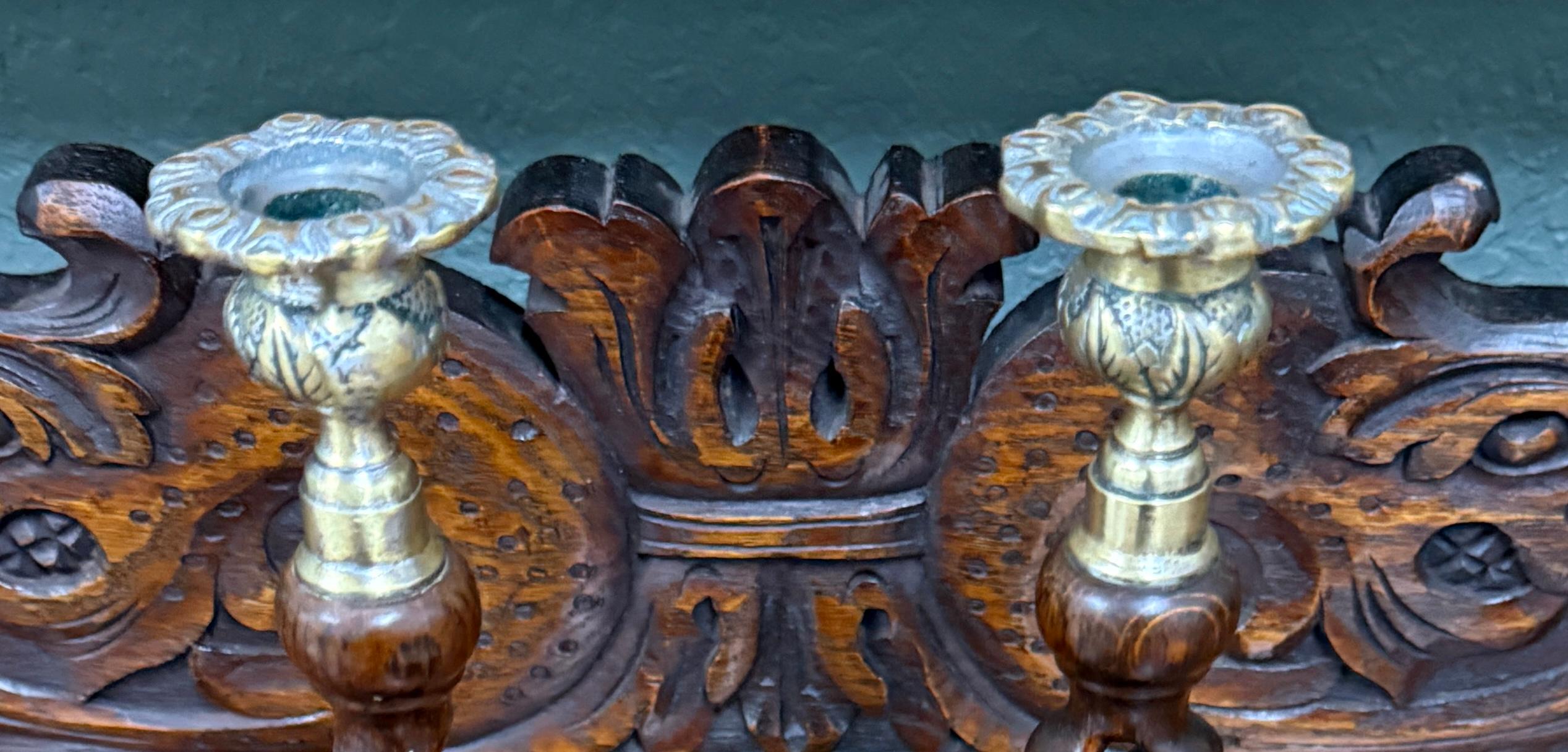 Antico portacandele inglese aperto a torsione d'orzo, in Oak PAIR 11.5