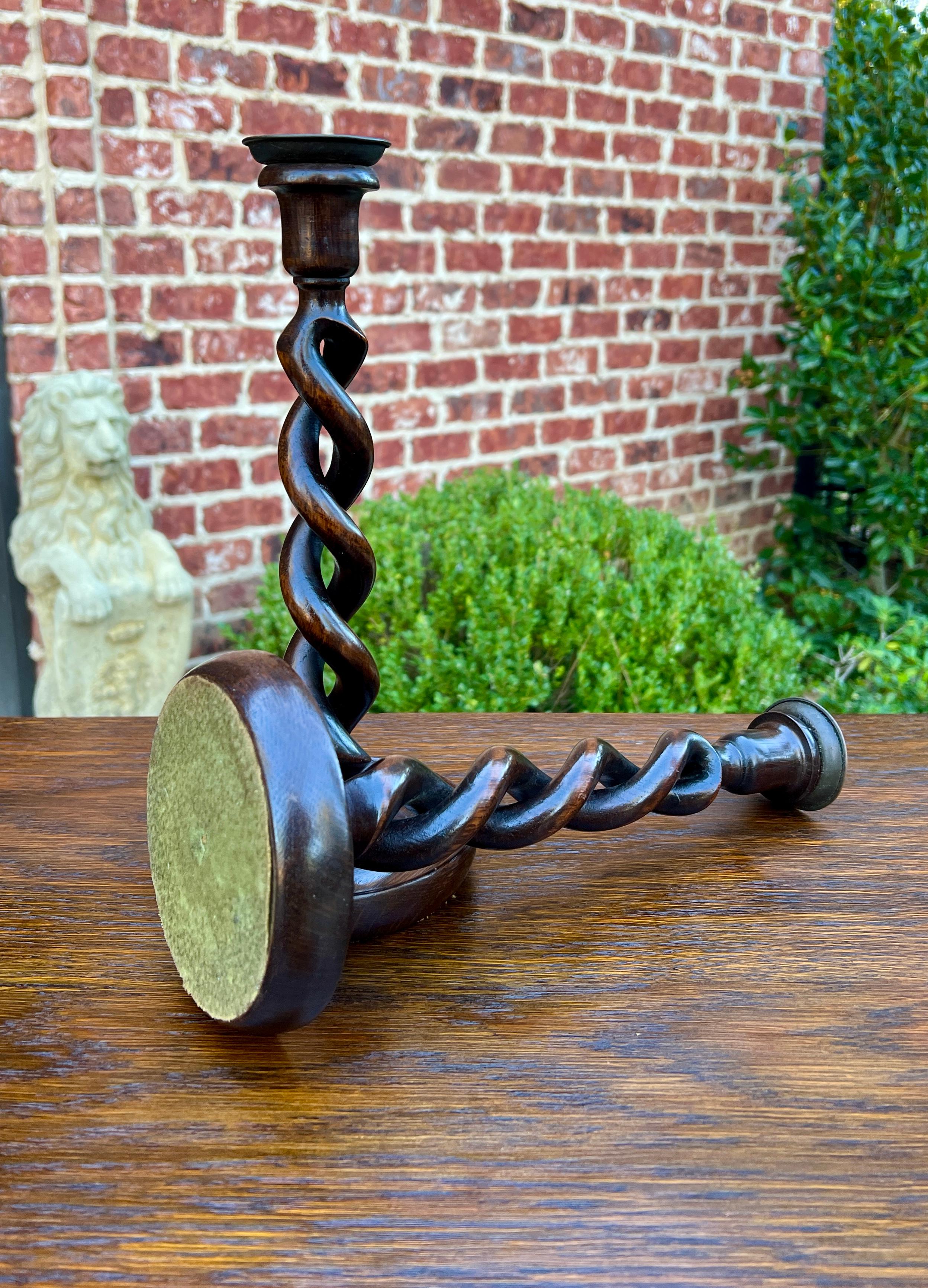 Antique English Open Barley Twist PAIR Candlesticks Candle Holders Oak 12.5