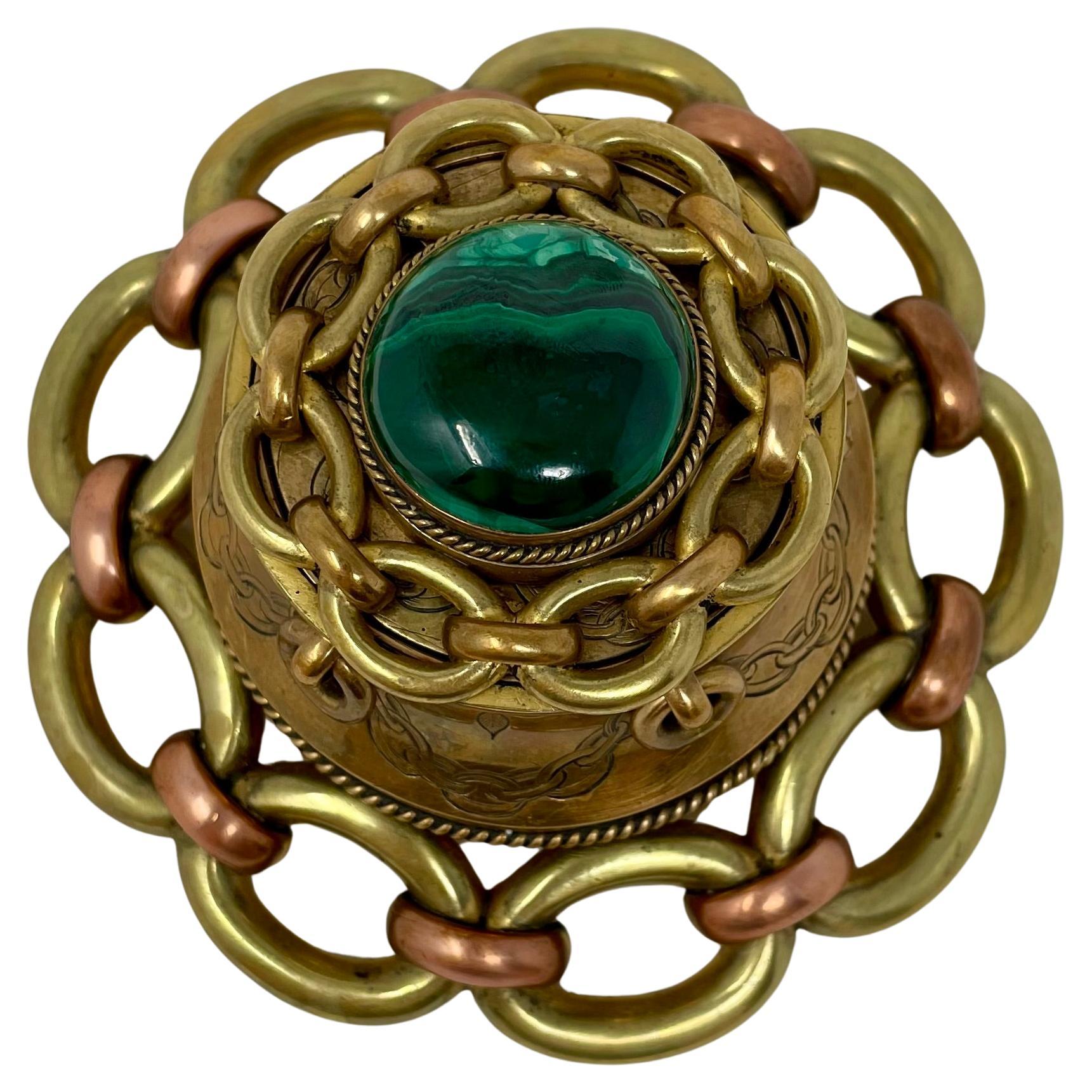 Antique English Ormolu and Malachite Inkwell, Circa 1860-1880. In Good Condition For Sale In New Orleans, LA