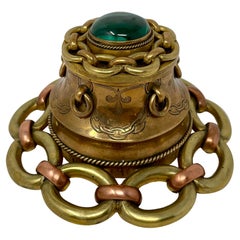 Antico calamaio inglese in ormolu e malachite, 1860-1880 circa.