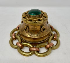 Antique English Ormolu and Malachite Inkwell, Circa 1860-1880.