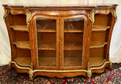 Antique English Ormolu Mounted Burled Walnut Credenza, Circa 1870.